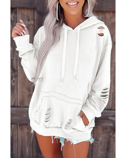 Azura Exchange Ripped Hooded Sweatshirt with Kangaroo Pocket - S