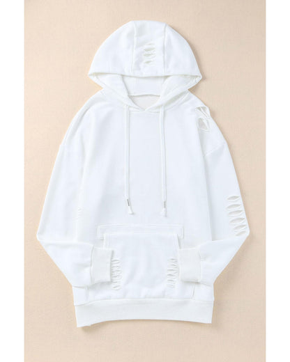 Azura Exchange Ripped Hooded Sweatshirt with Kangaroo Pocket - S