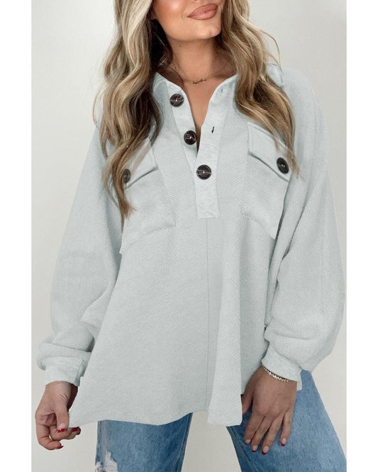 Azura Exchange Oversized Button Collared Sweatshirt - L