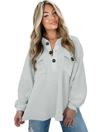 Azura Exchange Oversized Button Collared Sweatshirt - M