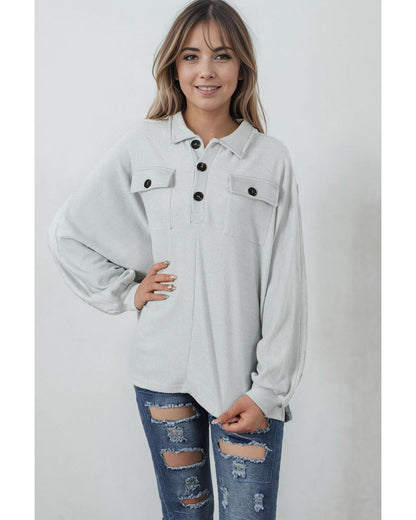 Azura Exchange Oversized Button Collared Sweatshirt - S