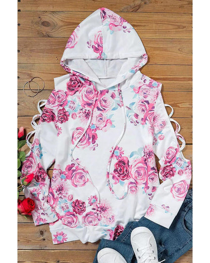 Azura Exchange Floral Print Cold Shoulder Hoodie - L