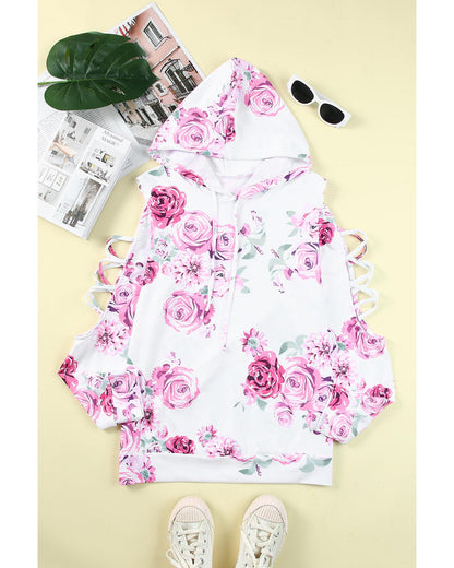 Azura Exchange Floral Print Cold Shoulder Hoodie - L