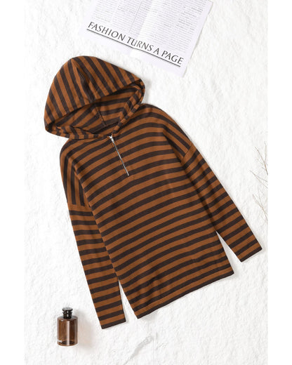 Azura Exchange Striped Knit Quarter Zip Hoodie - M