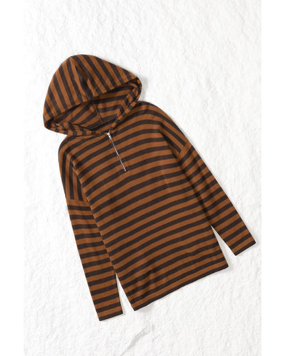 Azura Exchange Striped Knit Quarter Zip Hoodie - S