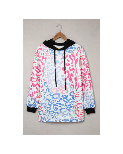 Azura Exchange Leopard Drawstring Hoodie with Colorful Splicing - M