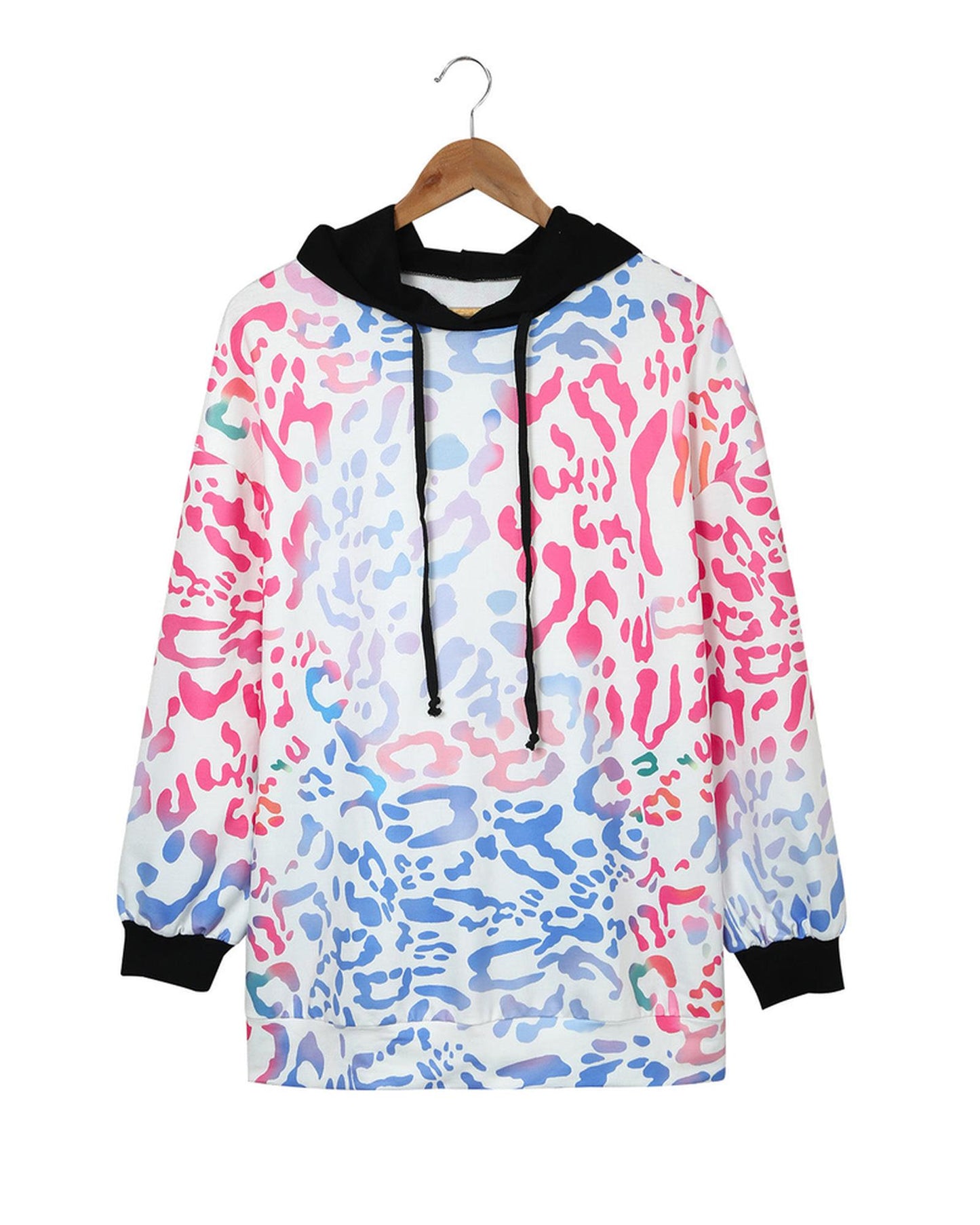 Azura Exchange Leopard Drawstring Hoodie with Colorful Splicing - S