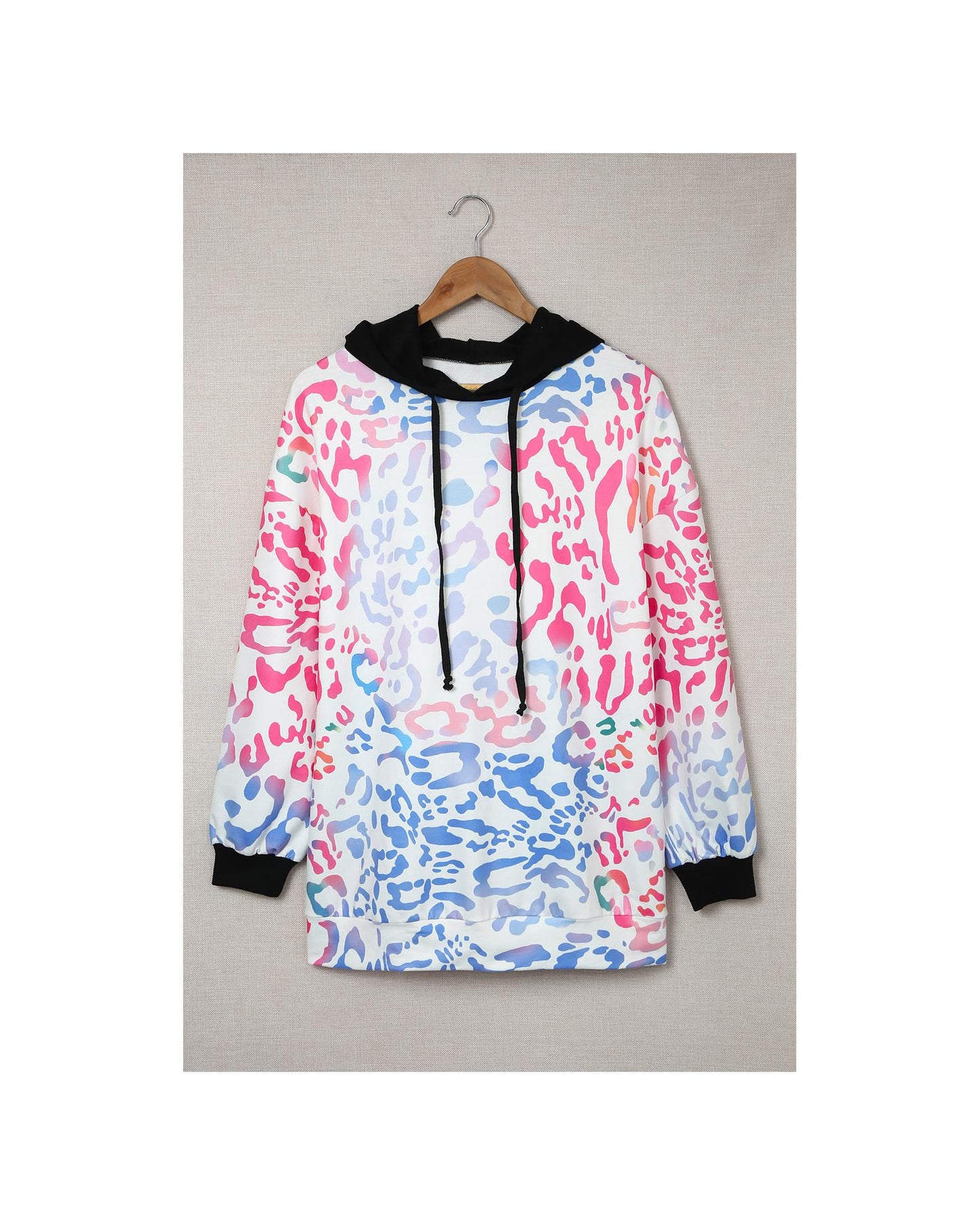 Azura Exchange Leopard Drawstring Hoodie with Colorful Splicing - S