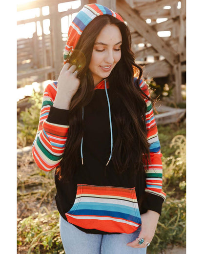 Azura Exchange Striped Patchwork Kangaroo Pocket Hoodie - L