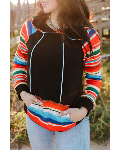 Azura Exchange Striped Patchwork Kangaroo Pocket Hoodie - XL