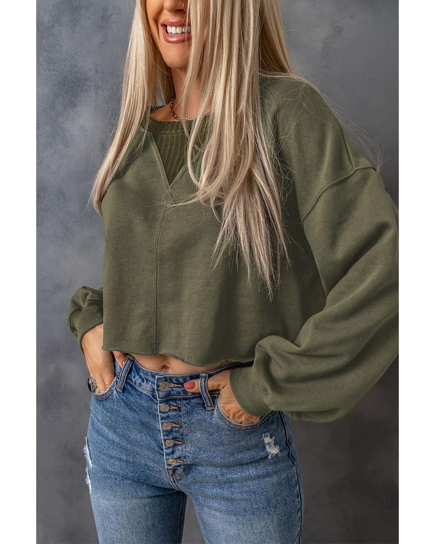 Azura Exchange Cropped Drop Shoulder Sweatshirt - L