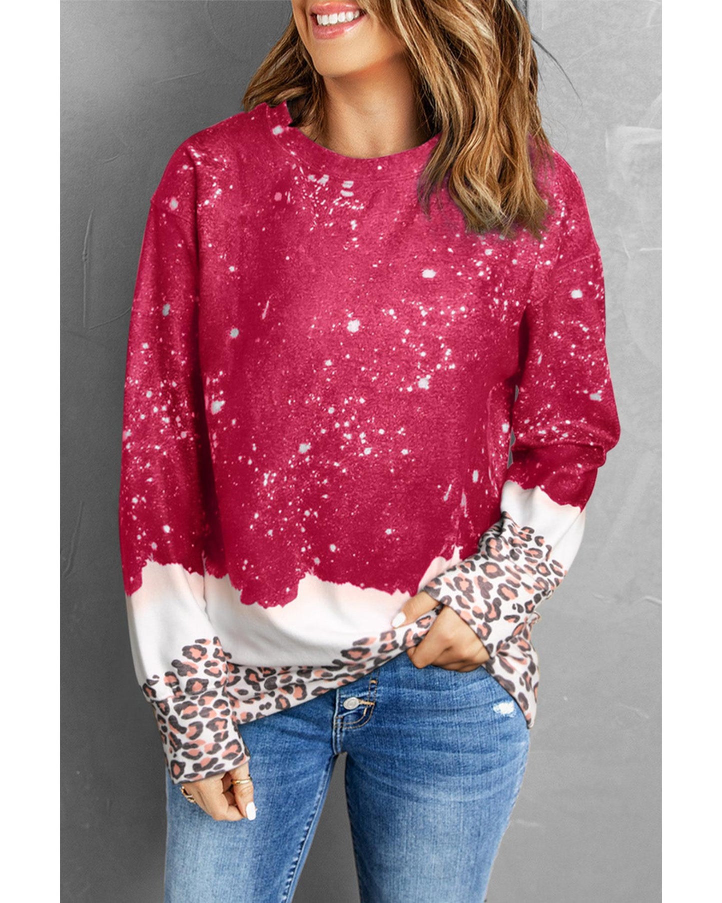 Azura Exchange Leopard Bleached Pullover Sweatshirt - S