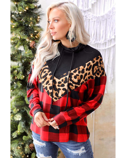 Azura Exchange Chevron Plaid Leopard Patchwork Turtleneck Sweatshirt - 2XL