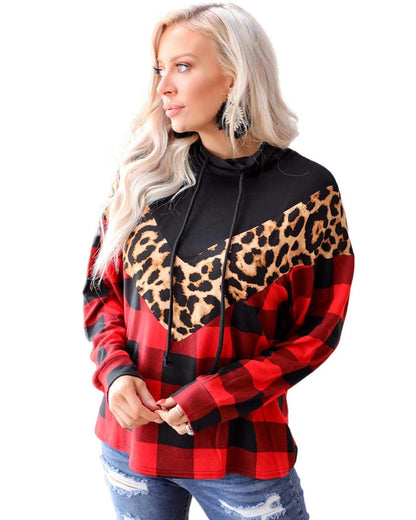 Azura Exchange Chevron Plaid Leopard Patchwork Turtleneck Sweatshirt - S