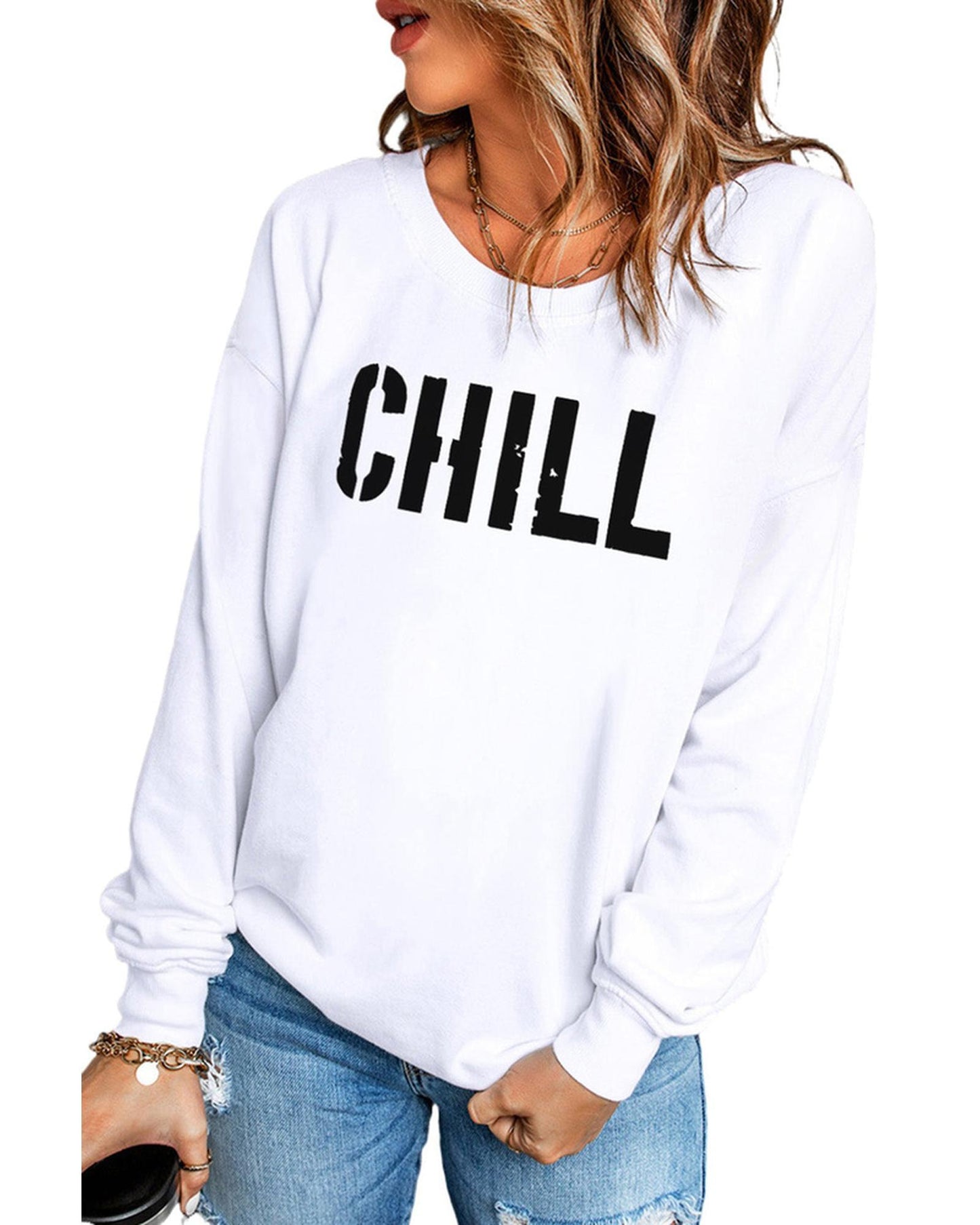 Azura Exchange CHILL Letters Pattern Sweatshirt with Contrast Trim - S