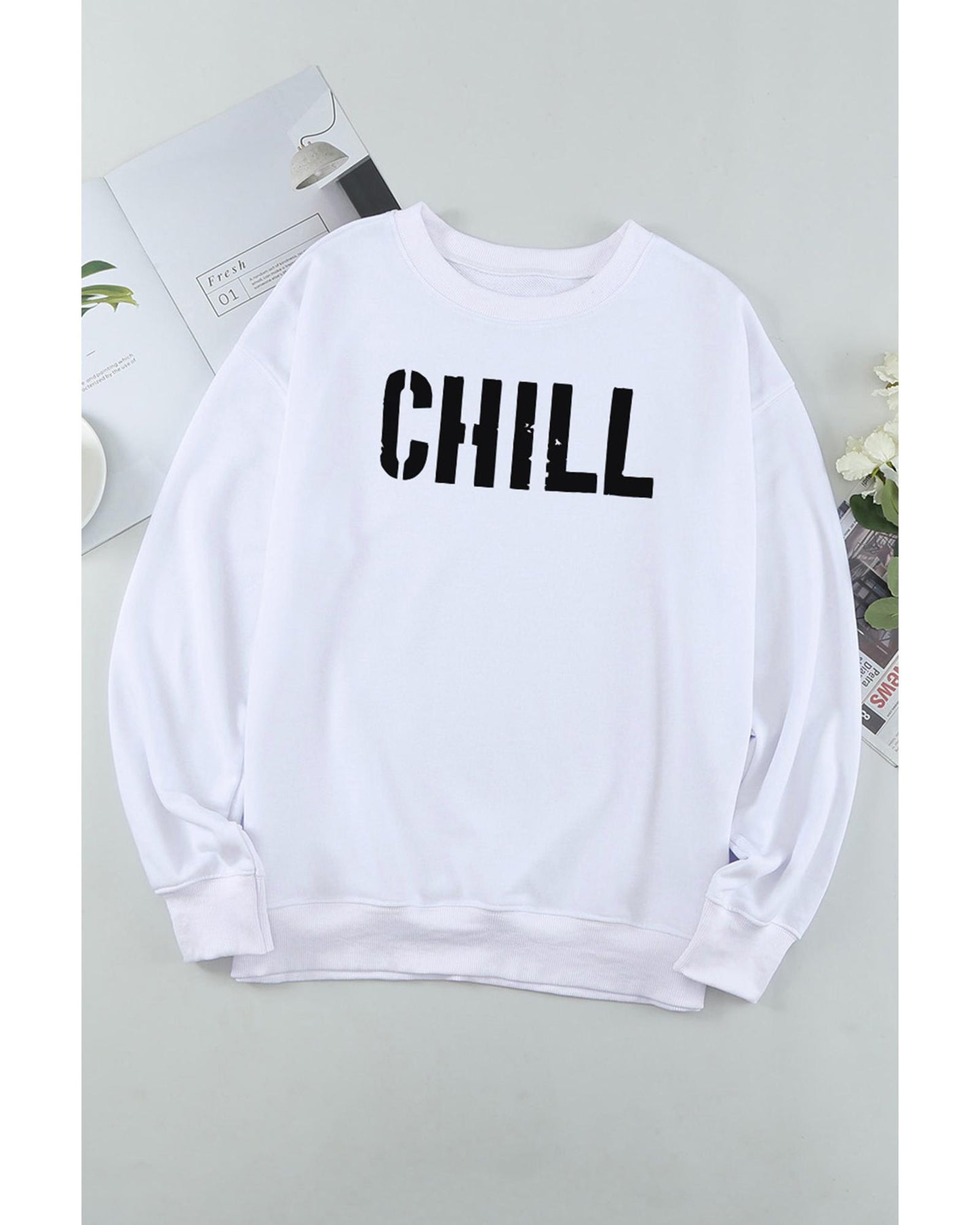 Azura Exchange CHILL Letters Pattern Sweatshirt with Contrast Trim - XL