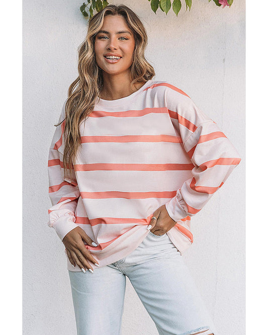 Azura Exchange Drop Shoulder Pullover Sweatshirt with Striped Pattern - M