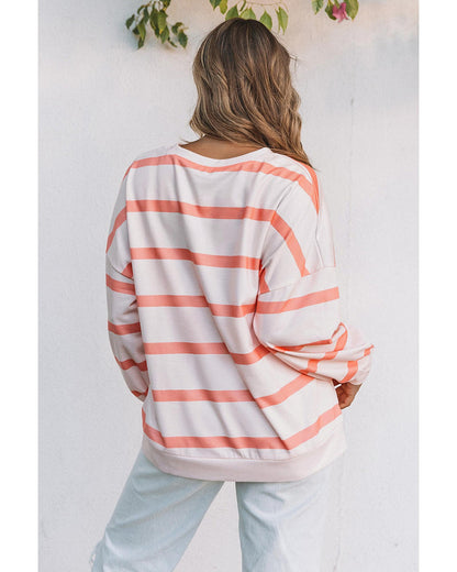 Azura Exchange Drop Shoulder Pullover Sweatshirt with Striped Pattern - M