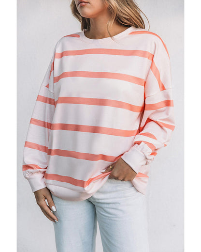 Azura Exchange Drop Shoulder Pullover Sweatshirt with Striped Pattern - M