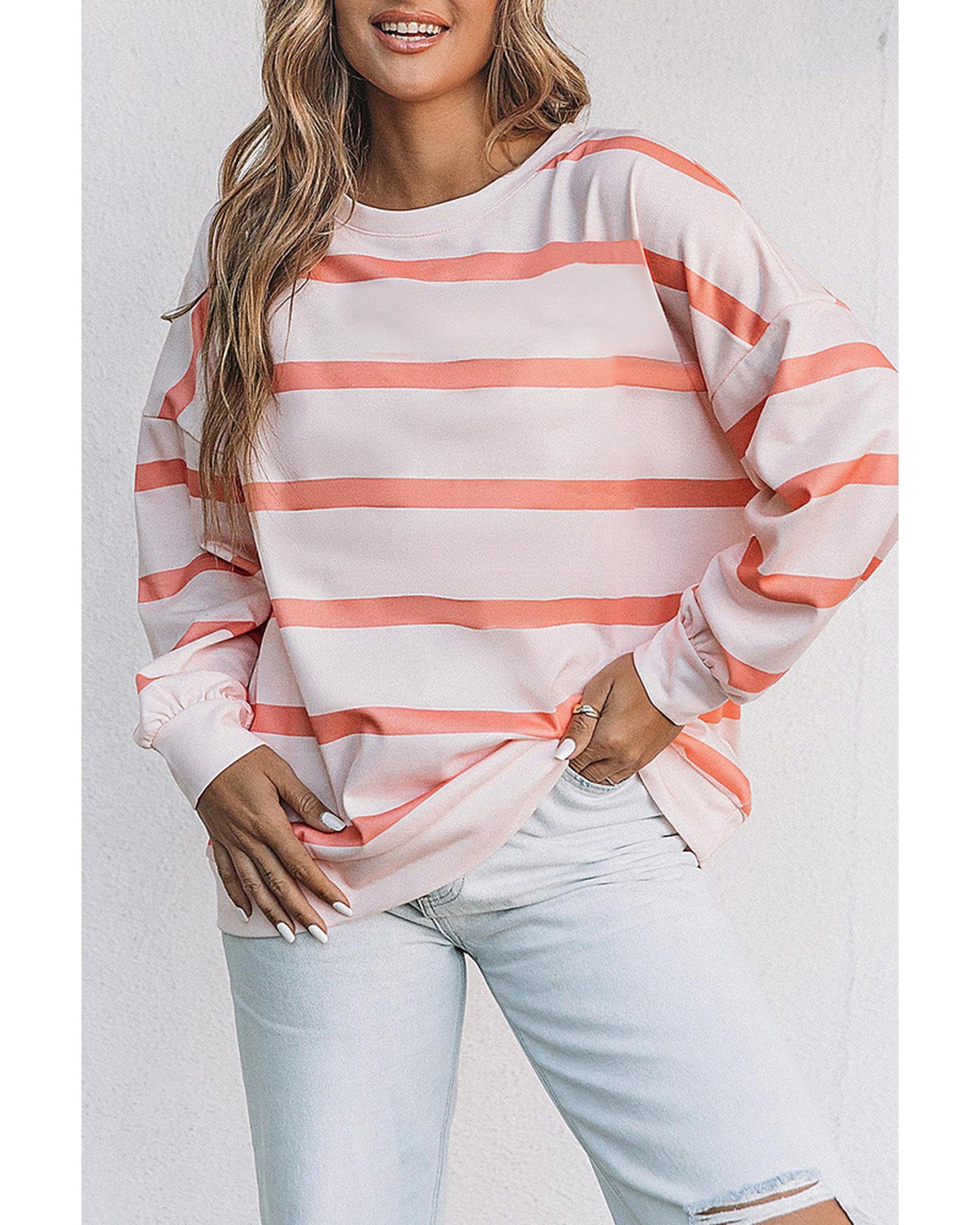 Azura Exchange Drop Shoulder Pullover Sweatshirt with Striped Pattern - M