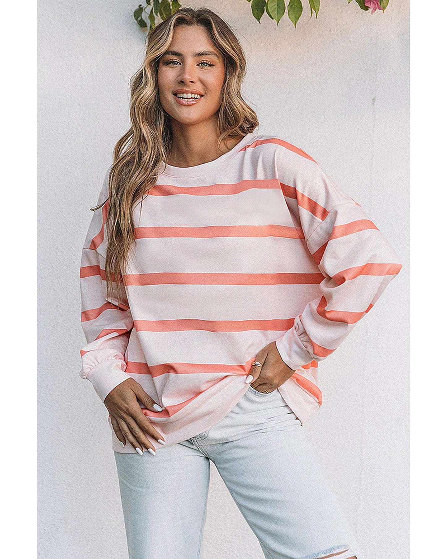 Azura Exchange Drop Shoulder Pullover Sweatshirt with Striped Pattern - XL