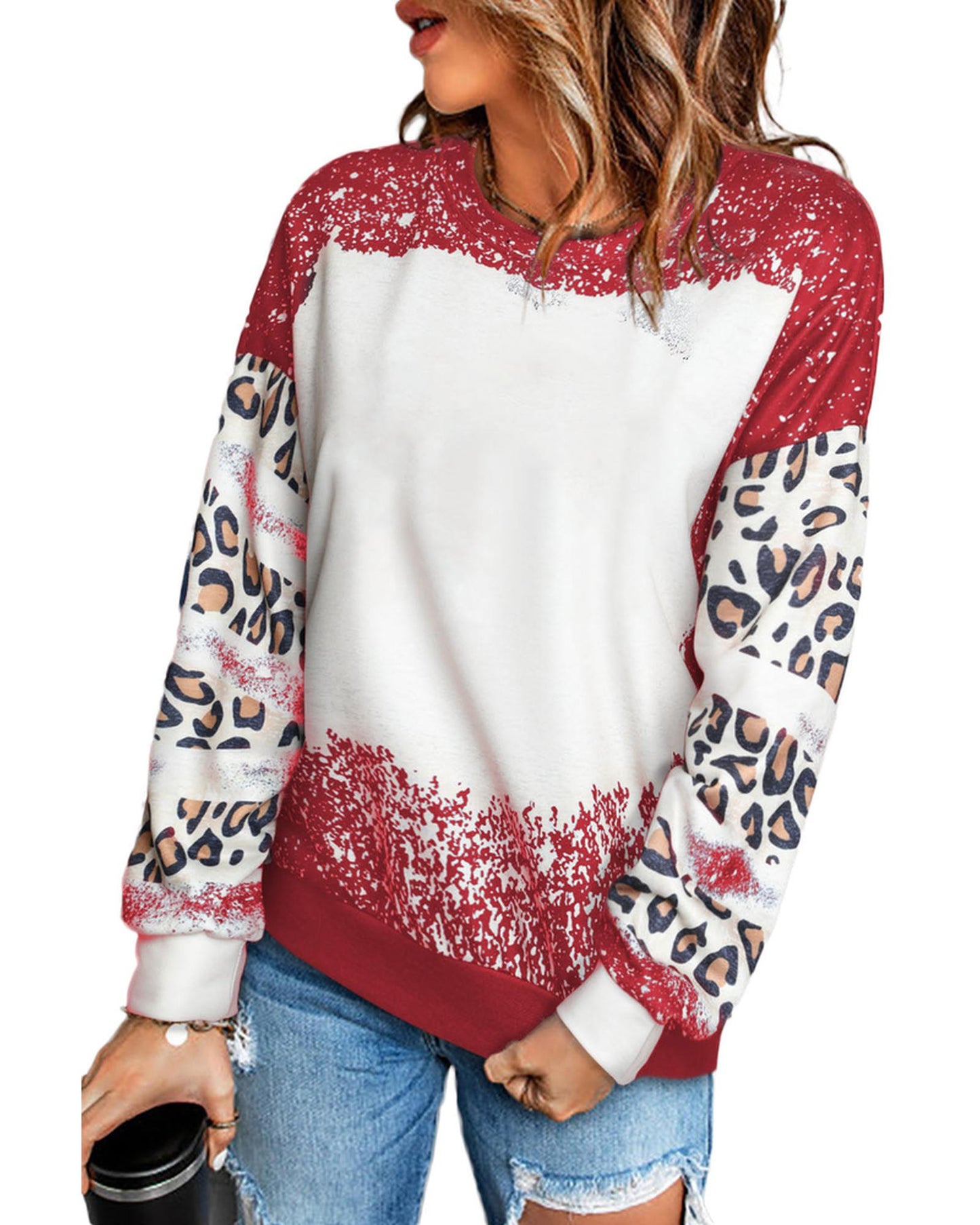 Azura Exchange Leopard Print Sweatshirt with Tie Dye Design - XL