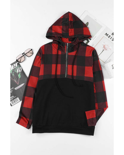 Azura Exchange Buffalo Plaid Zip Pullover Hooded Top - M