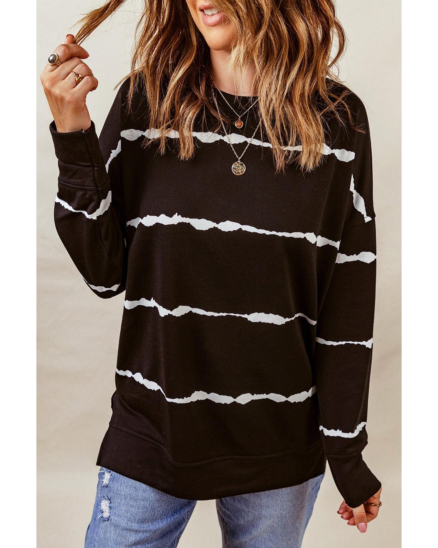 Azura Exchange Abstract Striped Long Sleeve Sweatshirt - XL