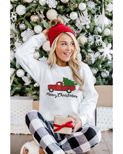 Azura Exchange Embroidered Pullover Sweatshirt with Merry Christmas Truck Pattern - L