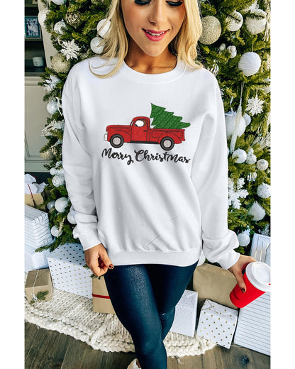 Azura Exchange Embroidered Pullover Sweatshirt with Merry Christmas Truck Pattern - L