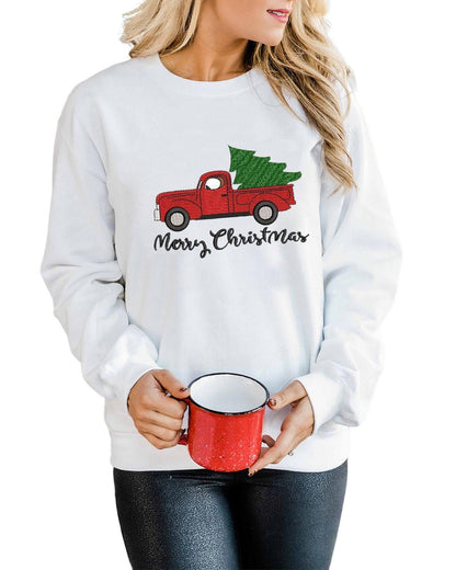 Azura Exchange Embroidered Pullover Sweatshirt with Merry Christmas Truck Pattern - L