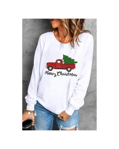 Azura Exchange Embroidered Pullover Sweatshirt with Merry Christmas Truck Pattern - L