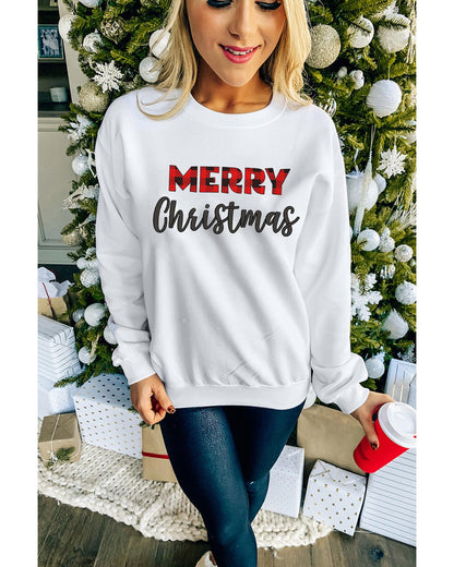 Azura Exchange MERRY Christmas Plaid Print Pullover Sweatshirt - L