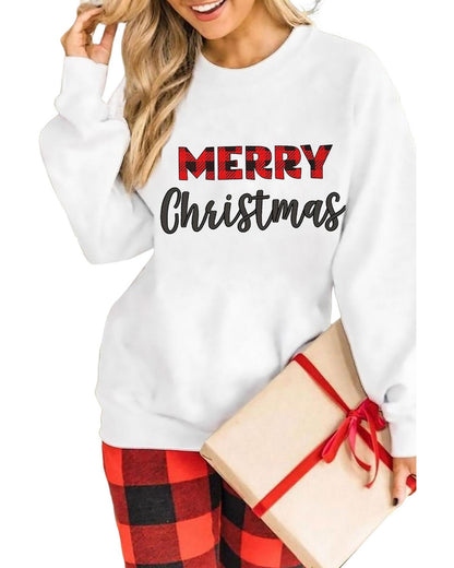 Azura Exchange MERRY Christmas Plaid Print Pullover Sweatshirt - L