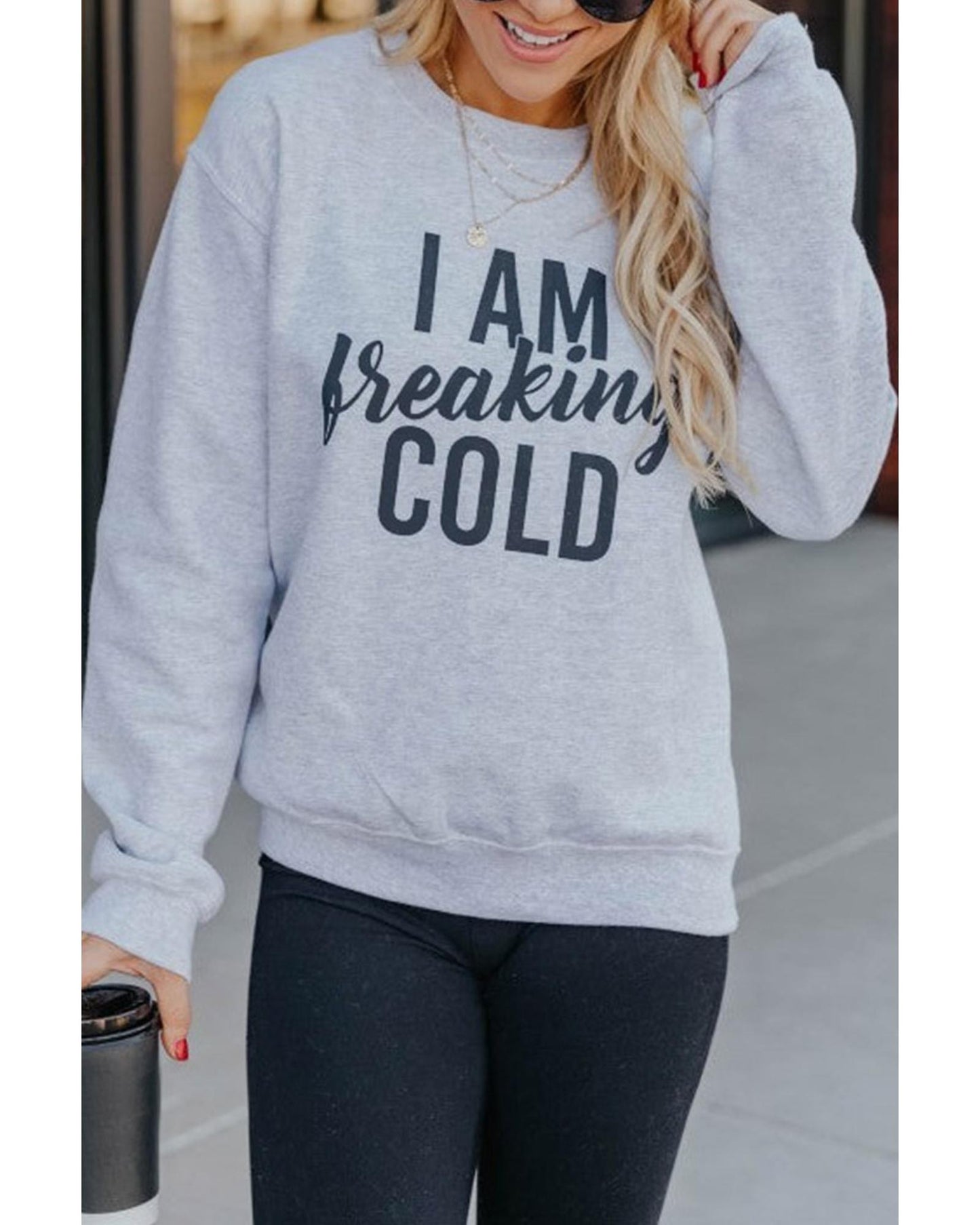 Azura Exchange Breaking COLD Letter Print Sweatshirt - L