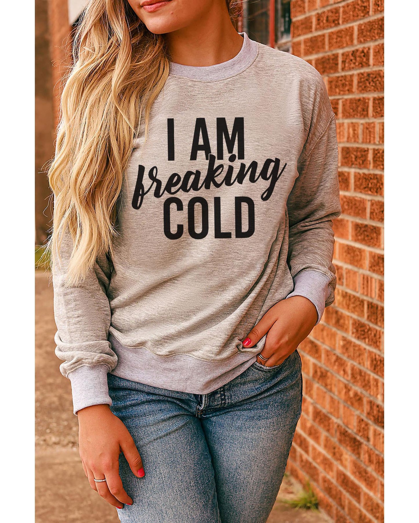 Azura Exchange Breaking COLD Letter Print Sweatshirt - XL