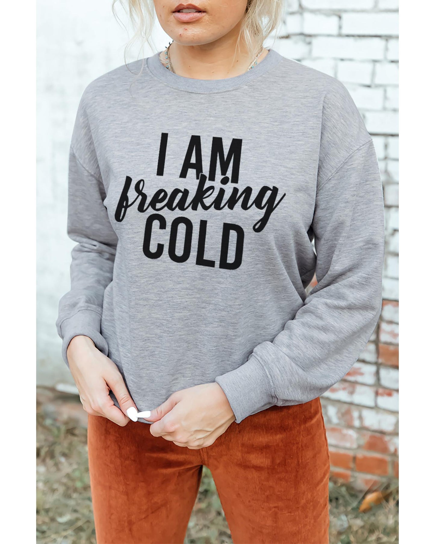 Azura Exchange Breaking COLD Letter Print Sweatshirt - XL