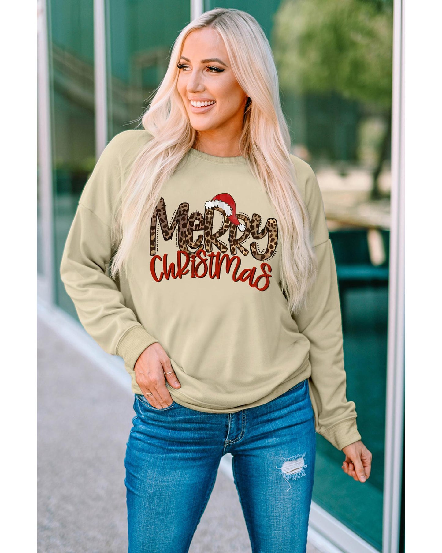 Azura Exchange Merry Christmas Hat Leopard Print Sweatshirt - XL