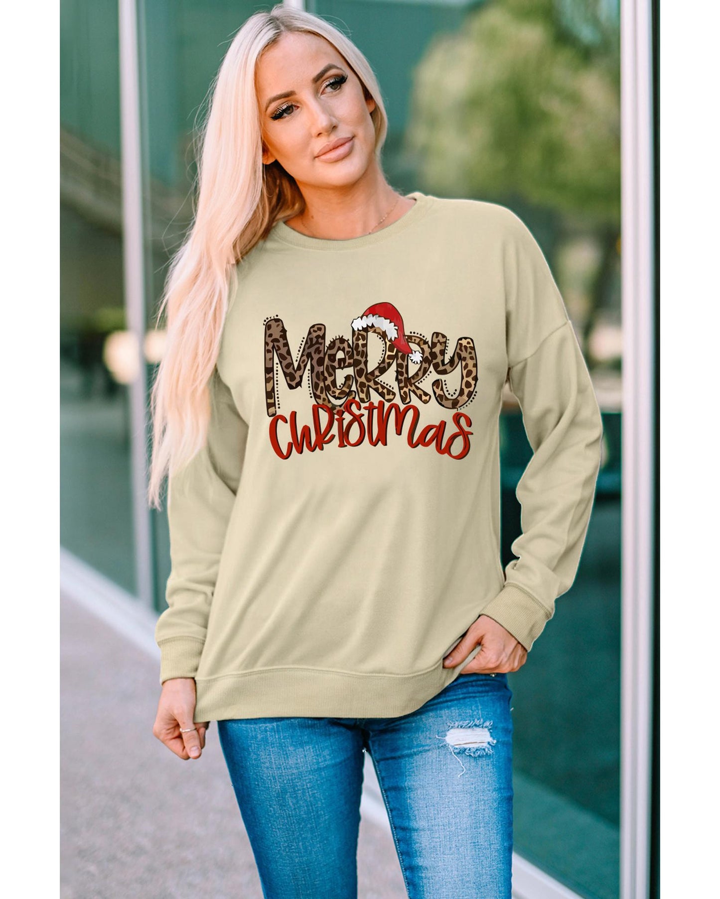 Azura Exchange Merry Christmas Hat Leopard Print Sweatshirt - XL