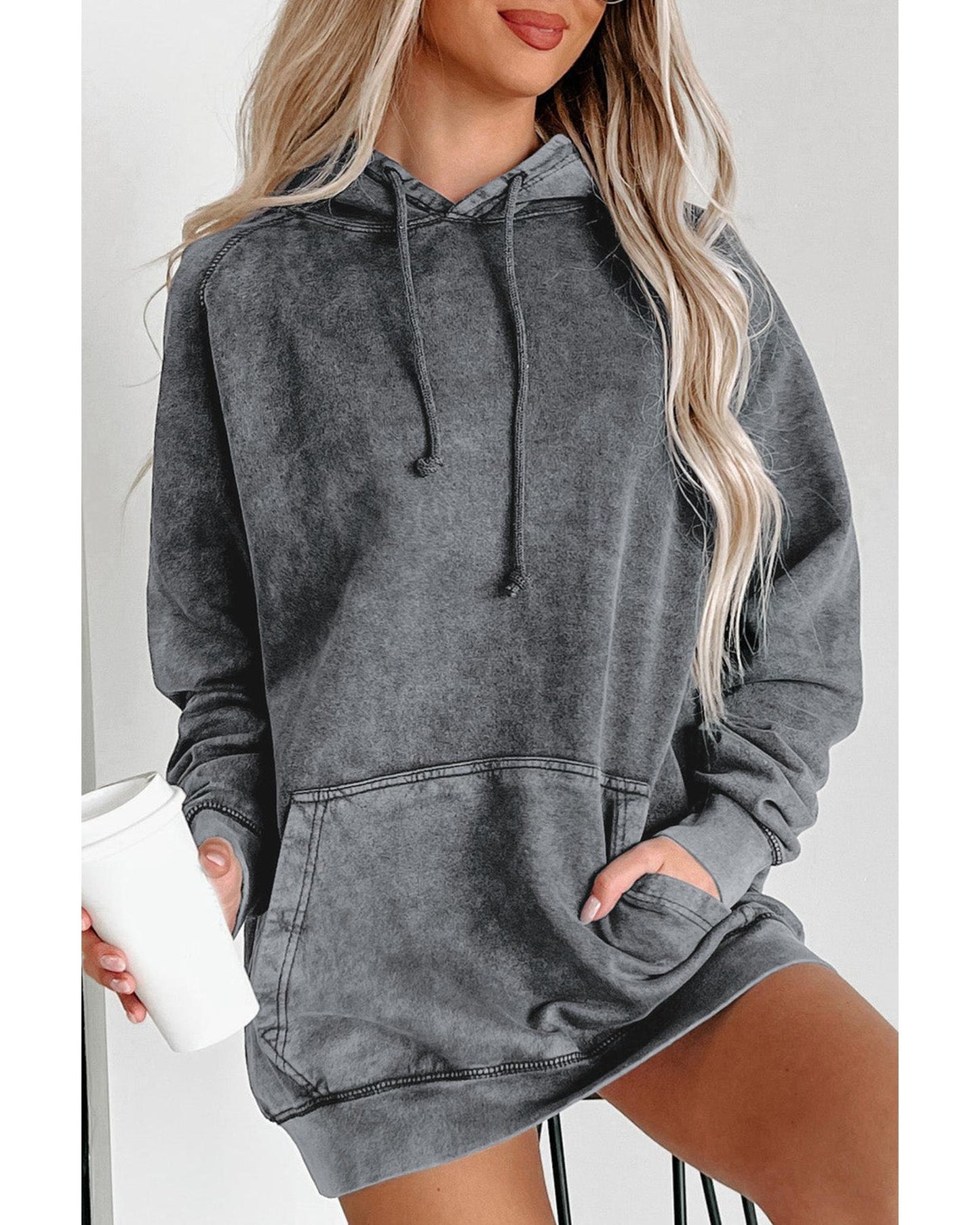 Azura Exchange Mineral Wash Kangaroo Pocket Hoodie - M