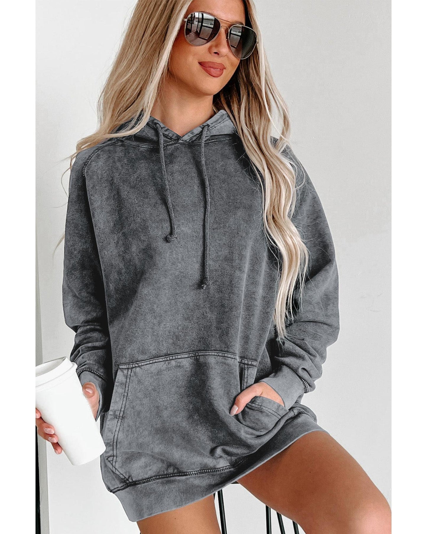 Azura Exchange Mineral Wash Kangaroo Pocket Hoodie - S