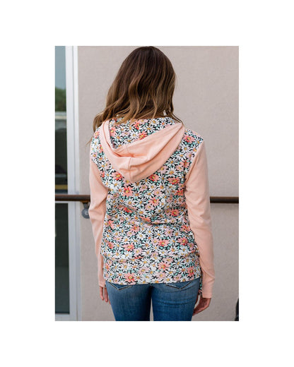 Azura Exchange Floral Patch Half Zip Kangaroo Pocket Hoodie - M