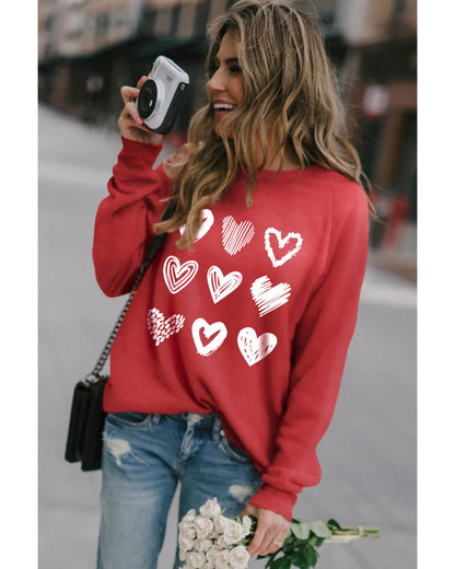 Azura Exchange Hearts Print Crewneck Sweatshirt - L