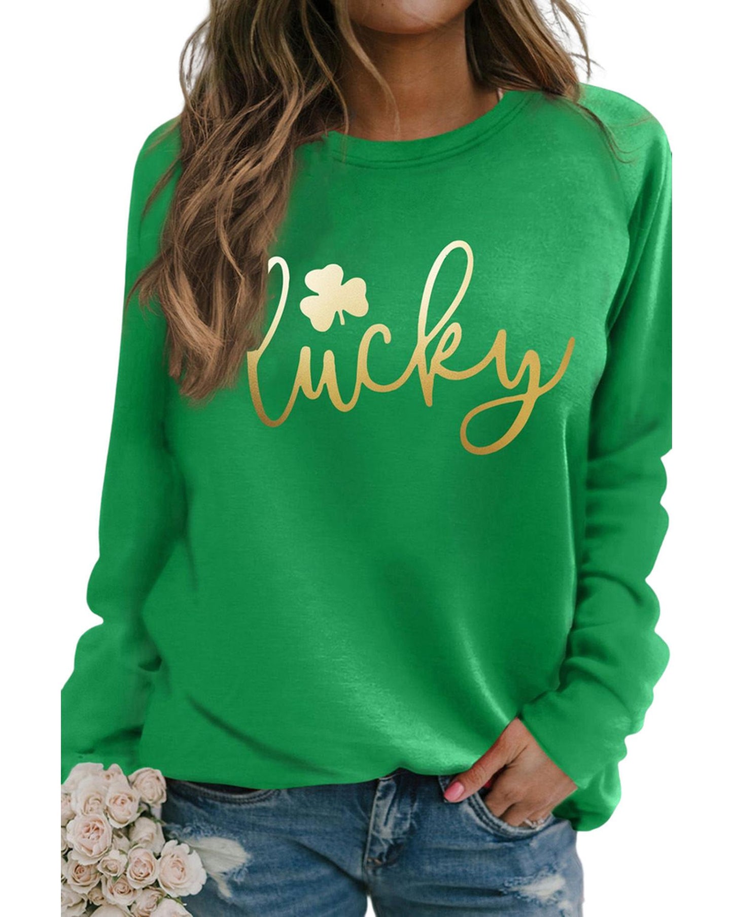 Azura Exchange Lucky Glitter Graphic Raglan Sleeve Sweatshirt - L