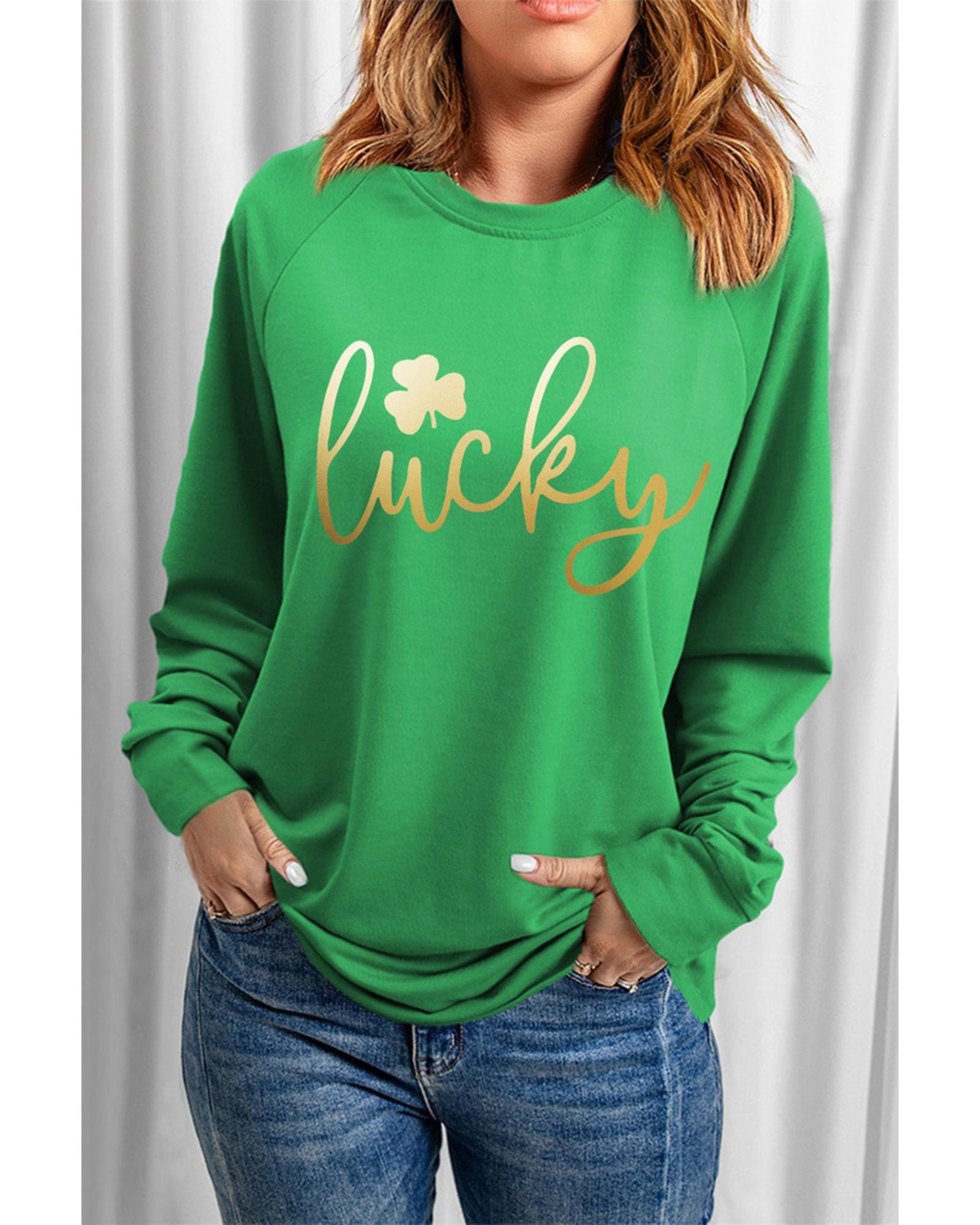 Azura Exchange Lucky Glitter Graphic Raglan Sleeve Sweatshirt - S