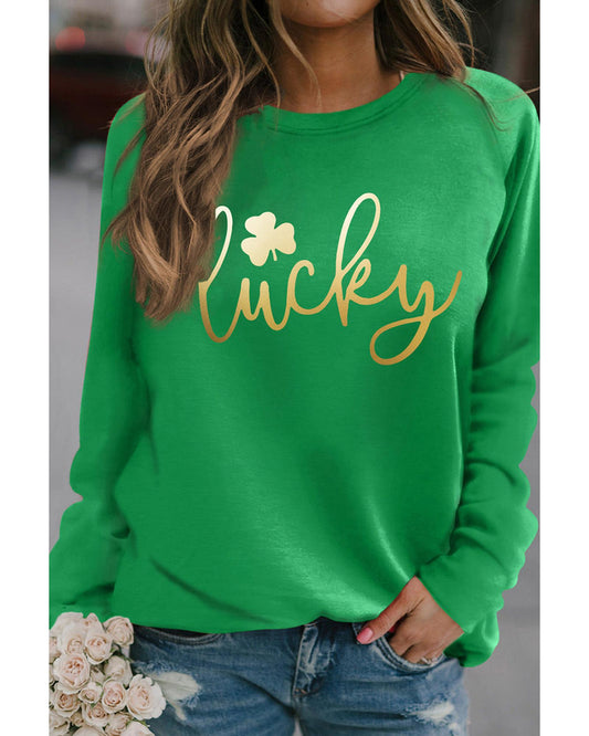 Azura Exchange Lucky Glitter Graphic Raglan Sleeve Sweatshirt - XL