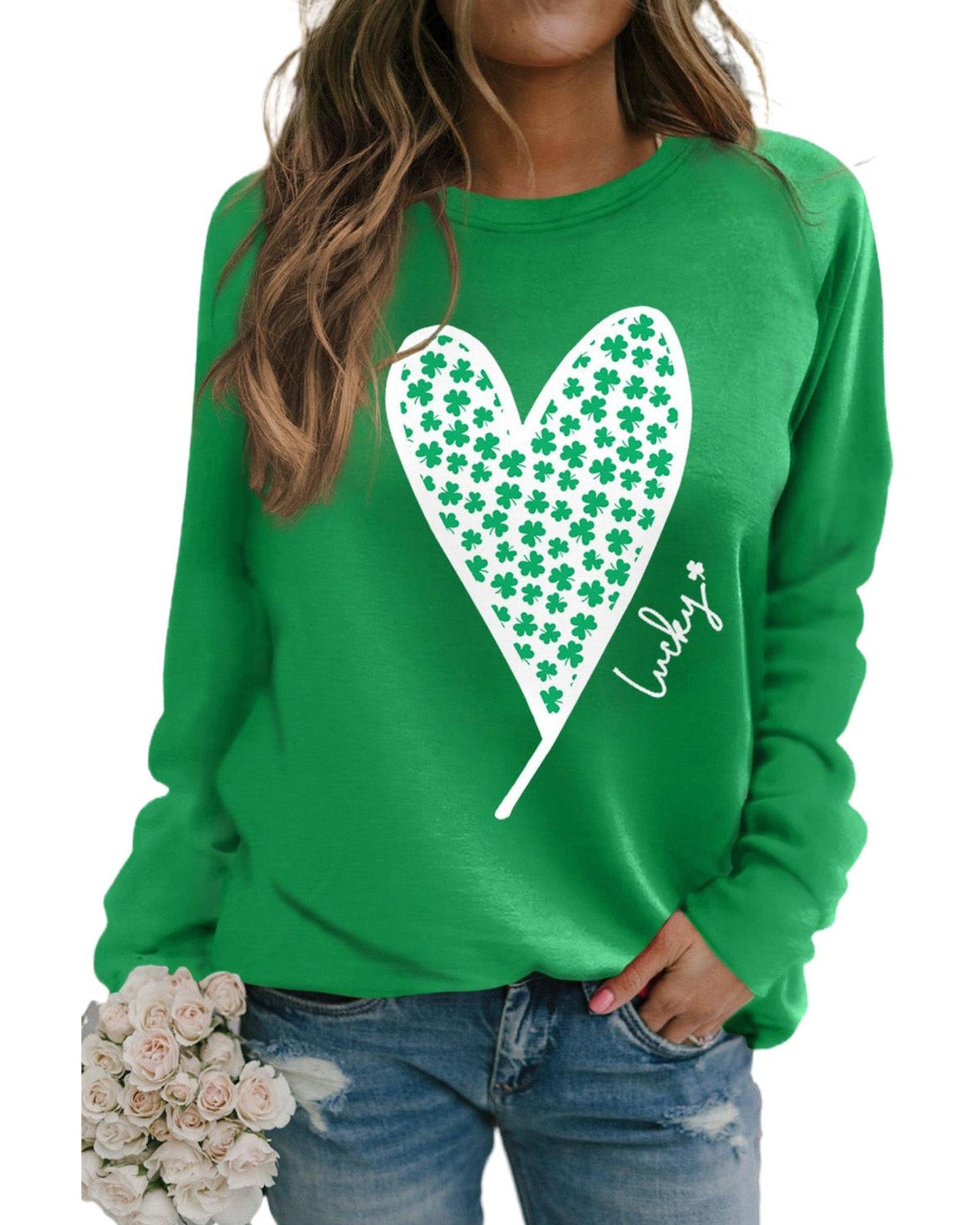 Azura Exchange Lucky Clover Heart Graphic Sweatshirt - XL