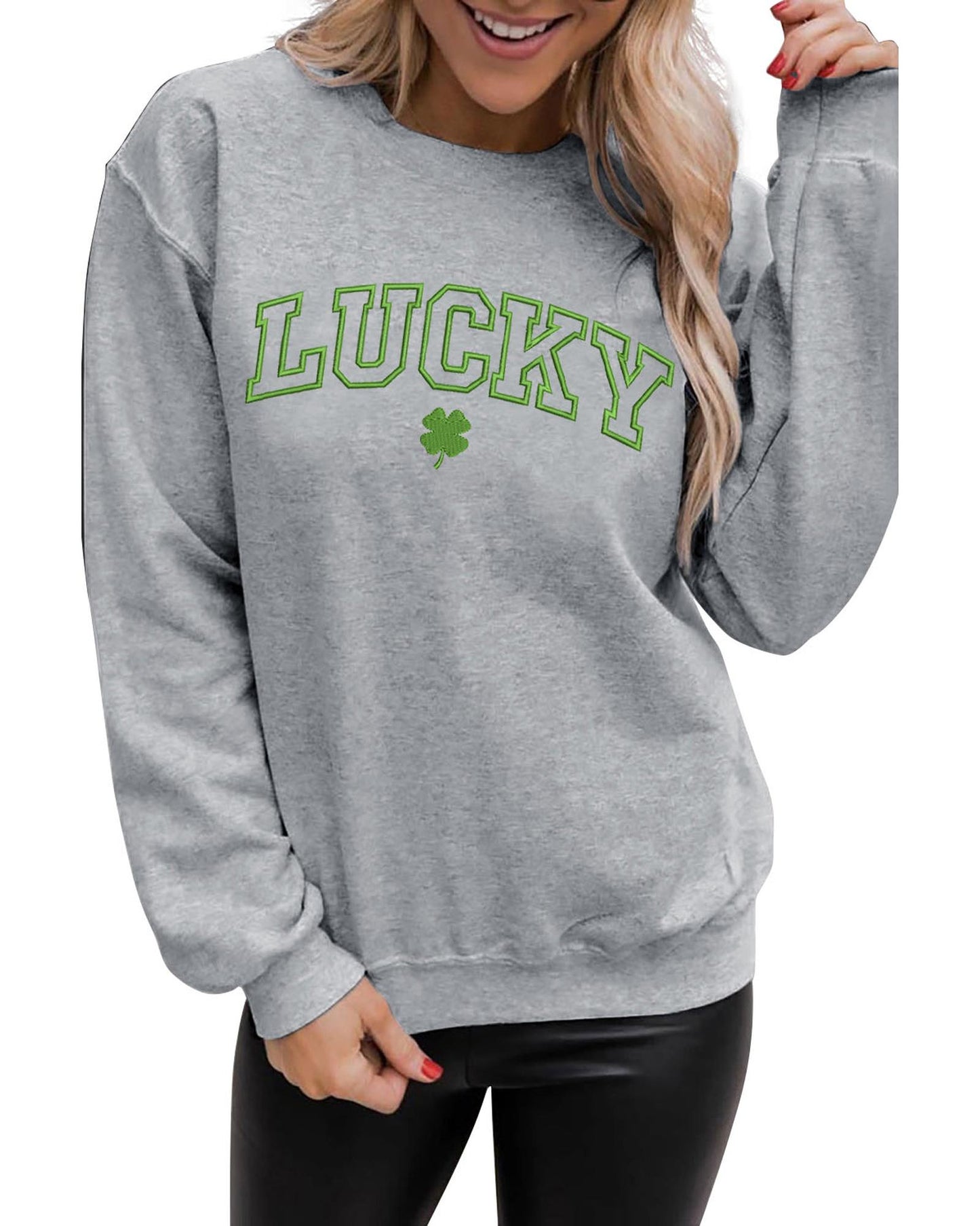 Azura Exchange Clover Embroidered Pullover Sweatshirt - S