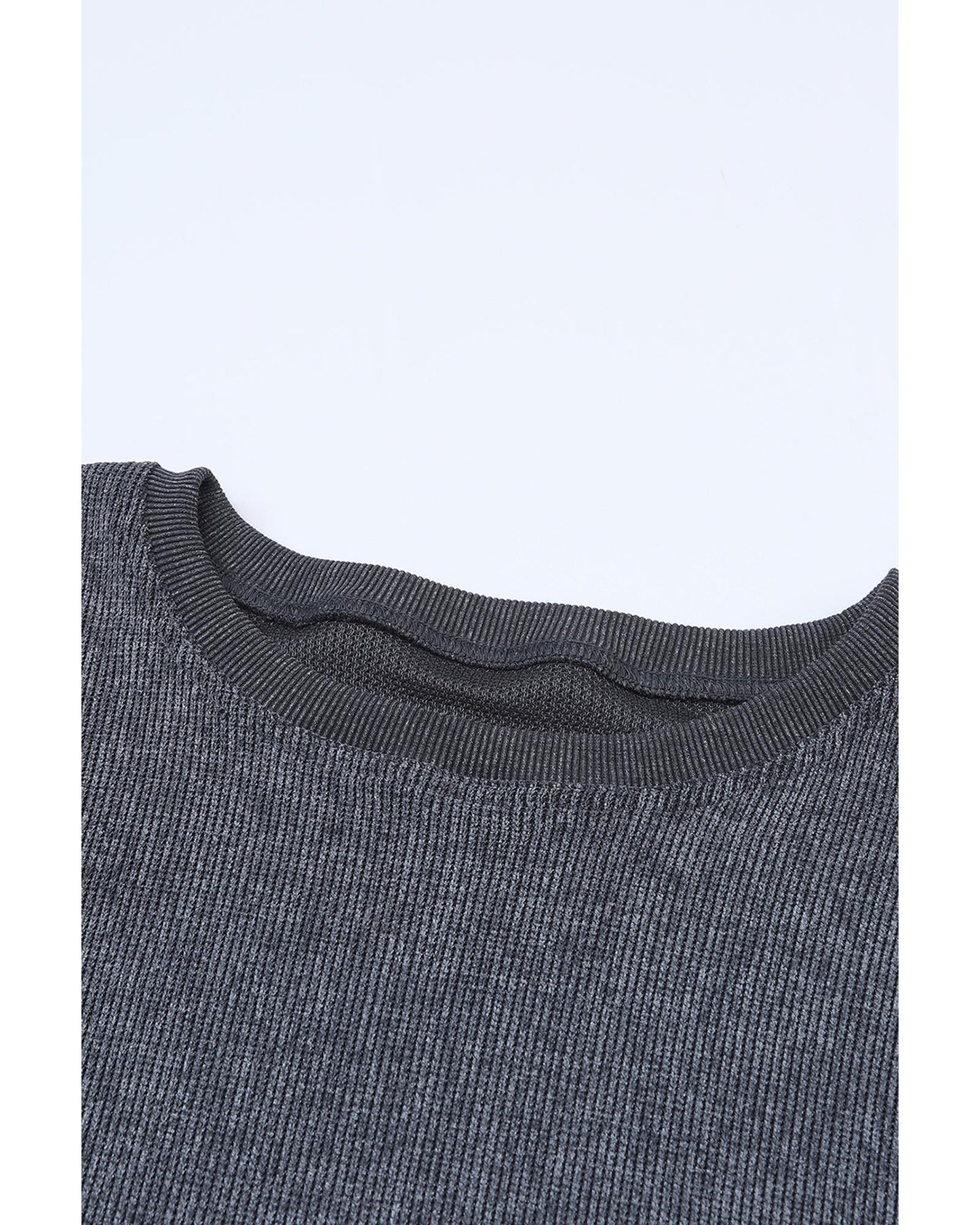 Azura Exchange Gray Ribbed Knit Round Neck Pullover Sweatshirt - 2XL