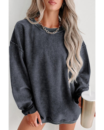 Azura Exchange Gray Ribbed Knit Round Neck Pullover Sweatshirt - 2XL